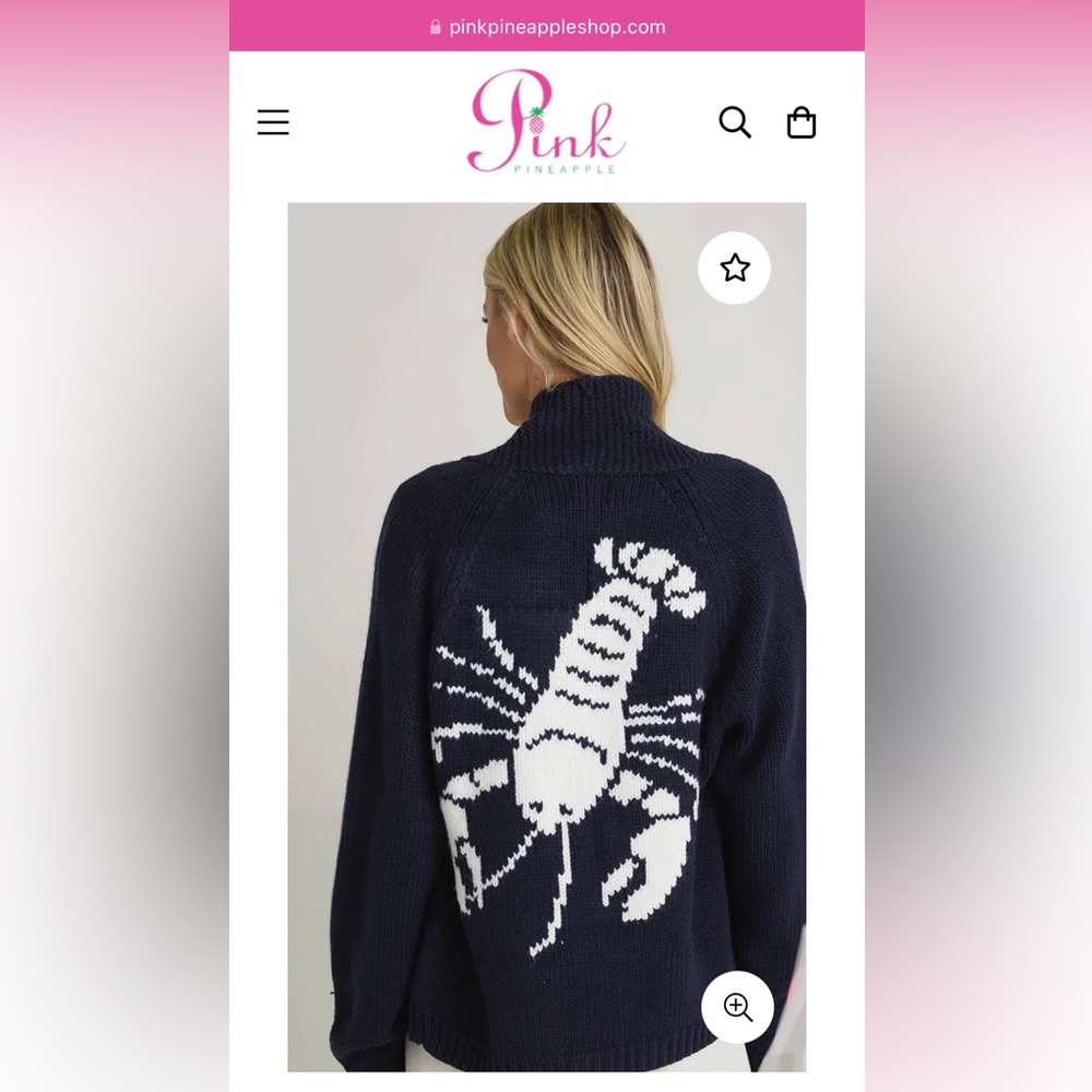Pink Pineapple Navy Lobster Knit Sweater size XS/S